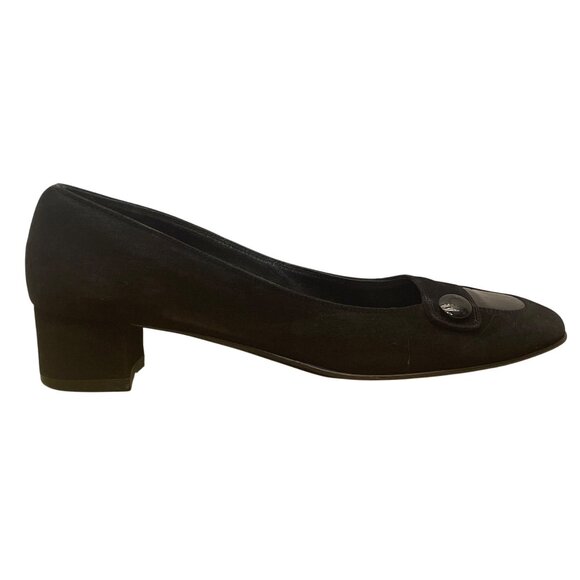 Salvatore Ferragamo Women’s Black Suede & Square-Toe Low-Heel Pumps Size 4.5B - Picture 1 of 7